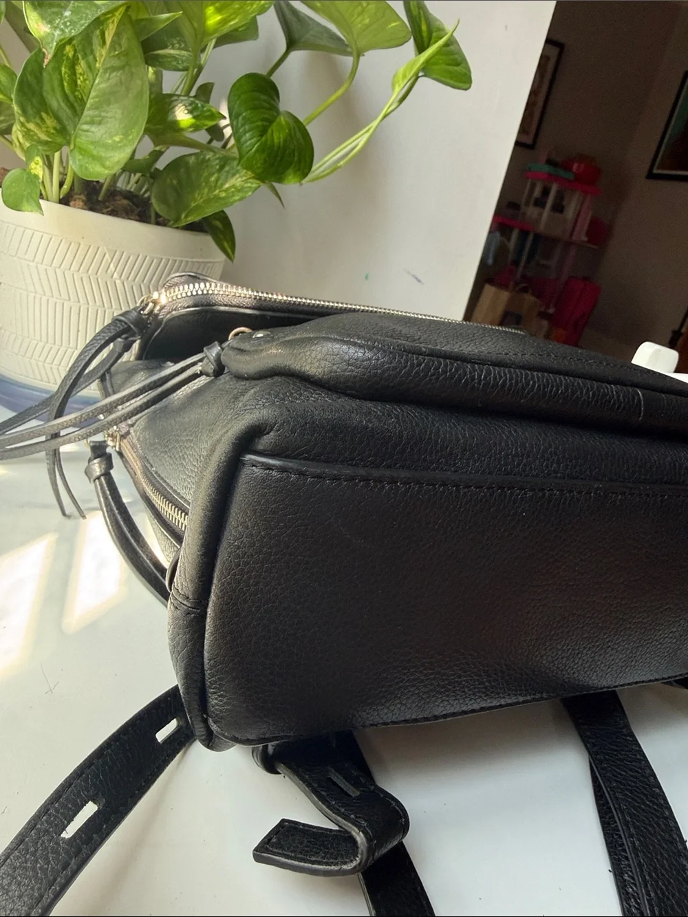 Lodis Black Leather Convertible Top-Handle Backpack